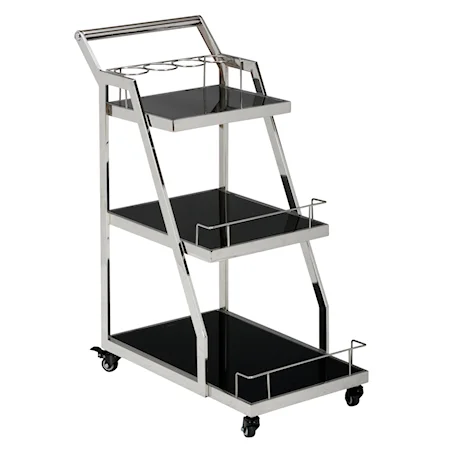 Drink Cart with Black Glass Shelves